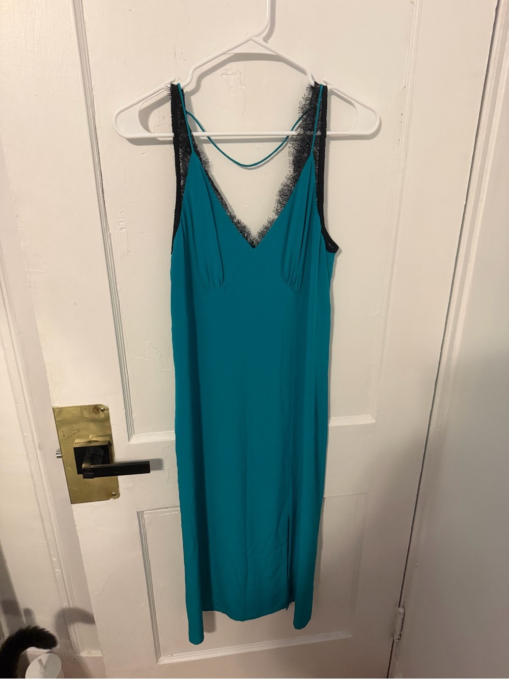 ESPRIT 100% Silk Teal Lace-Trim Slip Dress - size 6